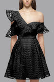 Self Portrait Luxury Runway Dress New Arrival Asymmettical Neck One-Shoulder Lace Hollow Out Patchwork Runway Pink