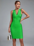 Dress Women Green Bodycon Dress Evening Party Elegant Knee Length Sexy Deep v Neck Birthday Club Outfits 2022