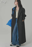 Spring Autumn Extra Long Loose Casual Flowy Black Trench Coat for Women Double Breasted Korean Style Maxi Overcoat