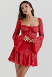 Long Sleeve Lace Square Neck Mini Dress-Outfit