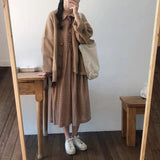 Winter 2pcs Set Women Korean Kawaii Cardigans Single Breasted Sweaters And Half Sleeve Plaid Dress Japanese Loose