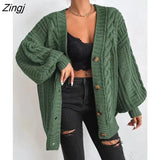 Women Cardigans Twist Warm Thick Sweater Women's Cloting Japan V-Neck Full Lantern Sleeve Loose Knit Sweater Female