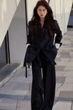 Women Suits Office Sets Pockets Coat Wide Leg Pants New 2023 Spring Autumn Office Wear Women Fashion Elegance Lady Blazer