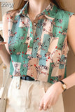 Womens Tops Floral Shirts and Blouses Women 2023 Summer Fashion Female Clothing OL Women's Blouse Sleeveless Thin