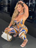 Aesthetic Print Sling Jumpsuit Women Sleeveless Spaghetti Strap Skinny Elastic Attirewear Overalls Female
