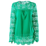 2020 Sping Winter Solid Sexy Lace Patchwork Women's T Shirt Fashion Casual O Neck Long Sleeve Ladies LooseT Shirts