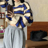 Sweater Women Sexy Cropped Turtleneck Striped Pullovers Streetwear Korean Loose Long Sleeve Knitted Sweater Chic Lady