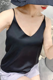 Summer Silk Camis V-Neck Basic Top Women Basic Tank Tops Woman Sleeveless Vest White Satin Corset Top Female Girls
