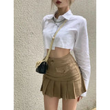 White Blouse Long Sleeve Set Woman 2 Pieces Y2k Mini Skirts Sexy Crop Top Kpop Shirts Female Vintage Dress