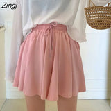 Women Shorts Wide Leg Chic Draped Comfort Summer Loose Leisure Korean Style Bottom Drawstring Pockets New Simple High
