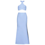 New Summer Women Sexy Set BLUE Clothing 2 Two-Piece Set Short Tops & Skirt Bandage set Bodycon Celebrity Club Party