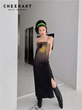 Tulip Gradient Print Backless Slip Dresses For Women 2022 High Fashion Runway Long Side Split A Line Midi