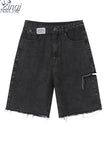 Waist Denim Shorts Women Fashion 2023 New Casual Harajuku Wide Legs Ripped Jeans Short Washed Female Summer Cotton