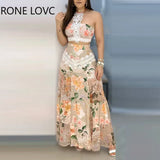 Women Eyelet Lace-up Floral Lace Hem Top & Skirt Sets Dress 2 Piece Set