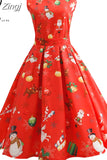 Women Casual Elegant Office Work Red Christmas Retro Hepburn O-neck Sleeveless Swing Party
