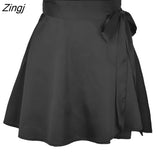 Lace-up chiffon satin wrap skirt women Casual solid color Mini high waist skirts 2022 fashion one-piece lace short