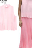 Pleated Chiffon Blouses Women Sleeveless Pink Top Female Loose Summer Blouses Woman 2023 Fashion Elegant Chic Woman