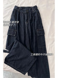 Autumn Loose Casual Women Cargo Pants Straight Jeans Black Grey Hip Hop High Quality Bottoms Simple Couple Denim Pants