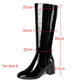 White Red Women Boots Patent Leather Thick Heel Knee High Boots Fashion Zipper Square Toe Autumn Winter Long