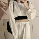Streetwear Women Sexy Solid Cropped Sweatshirts Oversize Loose Harajuku BF Pullovers Spring Korean Chic Casual Y2k