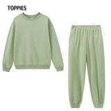 Casual Oversized Two Piece set woman Suit Female Tracksuit Pant O-neck Sweatshirts White