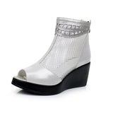 2021 Summer Women Sandals Platform Wedges Sandals Breathable Mesh Genuine Leather Sandals Cool Boots Fashion