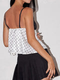 Women Vintage Retro Camisole Sleeveless Tops V-neck Backless Lace Patchwork Dots Print Summer Vest for Party