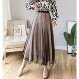 Tulle Skirts Women High Waist Mesh Pleated Midi Skirt Korean Fashion Female Elegant Loose Casual All Match A Line