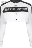Streetwear Letter Buttons Patchwork Racing Jacket Female Autumn Coat Cropped Contrast Buckle Moto & Biker Jackets