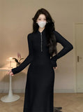 White Knitted Dresses for Women 2023 Autumn Winter Korean Fashion Slim A-line Long Sleeves Sweater Casual Female