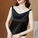 Satin Silk Tank Tops Women'S Summer Camisole Plus Size Spaghetti Strap Top Women Halter V Neck Basic White Cami
