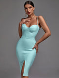 Midi Bandage Dress 2022 New Women Bandage Dress Bodycon High Quality Elegant Sexy Evening Club Party Dress Summer
