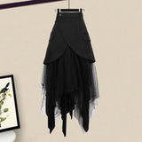 Winter 2 Piece Sets Women Long Sleeve Deep V-Neck Knitting Sweater And Irregular Mesh Patchwork Black Skirt Two Piece