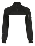 Punk Style Super Cropped Jacket Zip Up Pocket Patchwork Cargo Jackets Women Outfits Streetwear Black Coat Korean