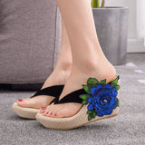 Waterproof Platform Slope Sandals Beach Flip-Flops Pins Pine Cake Embroidered Slippers