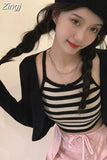 Knitted Cardigan Solid Coats Two Piece Striped Tanks Sets Women American Retro Pull Femme Crop Tops Sweaters Off