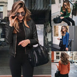 2020 Spring Autumn Fashion Stand Button Women's Jackets Casual Bodycon Solid Long Sleeve Zipper Lady Pilot Jackets
