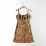 Strap Sleeveless Print Boho Summer Dress Long Women Green Floral Yellow Dresses Sundress Vintage French Style