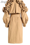 Spring Autumn Long Black Khaki Trench Coat for Women Belt Elegant Chic Stylish Luxury Designer Clothes Runway