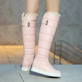 Winter Plush Warm Women Boots Comfortable Flat Knee High Boots Zipper Snow Boots Woman's Black White Pink Big Size 41 42