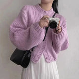 Solid Knitted Cardigan Women Sweet Cropped Sweaters Jackets Korean Short Knitwear Coat Casual All Match Jumpers