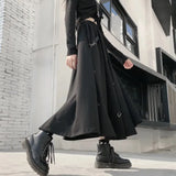 Harajuku Cargo Skirts Women High Waist Buckle Irregular Skirts Gothic Punk Freely Adjustable Black A Line Midi Long