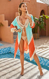 Queens Women Rainbow Knitted Long Sleeve Bohemian Kimono Robe Ladies V-neck Hollow Out Tassel Boho Bikini