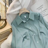 Fashion Button Up Chiffon Silk Shirt Vintage Blouse Women White Office Lady Long Sleeves Female Loose Street Shirts