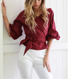 Harajuku Shirts White Blouse Off Shoulder Tops Sexy Solid V-Neck Fashion Women Blouse and Tops Y2K Clothes