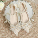Women 2025 Summer New High-End Pointed Butterfly Wedding Shoes Water Drill Shallow Single Shoe