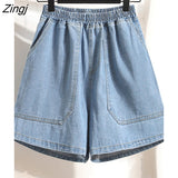 M-5XL 2022 Summer Korean Fashion Blue Mini Denim Shorts Women High Waist A Line Short Pants Jeans