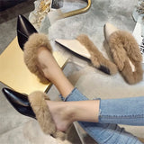 Animal Fur Slides Slippers Women Lady Natural Rabbit Mules Flip Flops Female Fluffy Fur Indoor Sandals Plush Shoes
