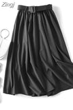 Elegant Women Skirt 2023 Spring And Summer Solid High Waist Belt A-Line Vintage Office Party Long Skirt Faldas Jupe