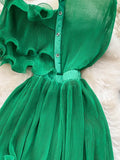 Women Sexy See Through Irregular Dress Elegant Female Ruffle Off Shoulder Slim High Waist Vestidos Green/White